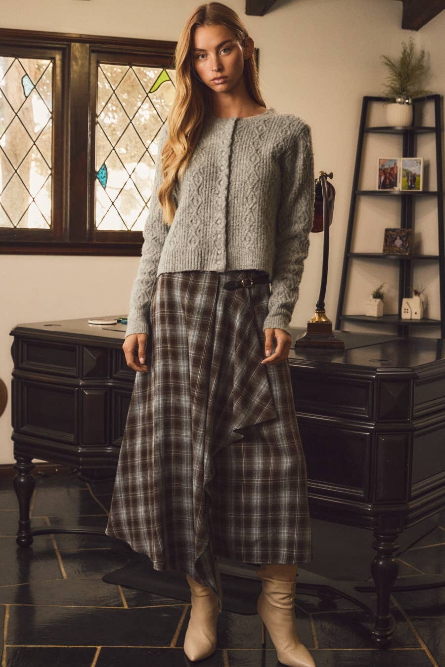Plus Plaid Midi Skirt
