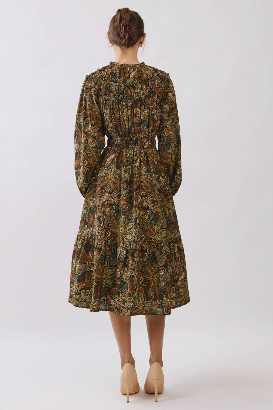 Plus Floral Paisley Print Tiered Midi Dress