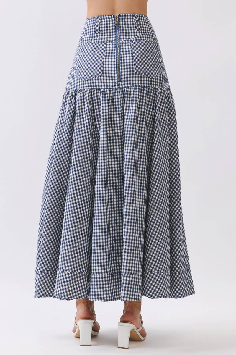 Gingham Print A-Line Maxi Skirts HS3524-NAVY