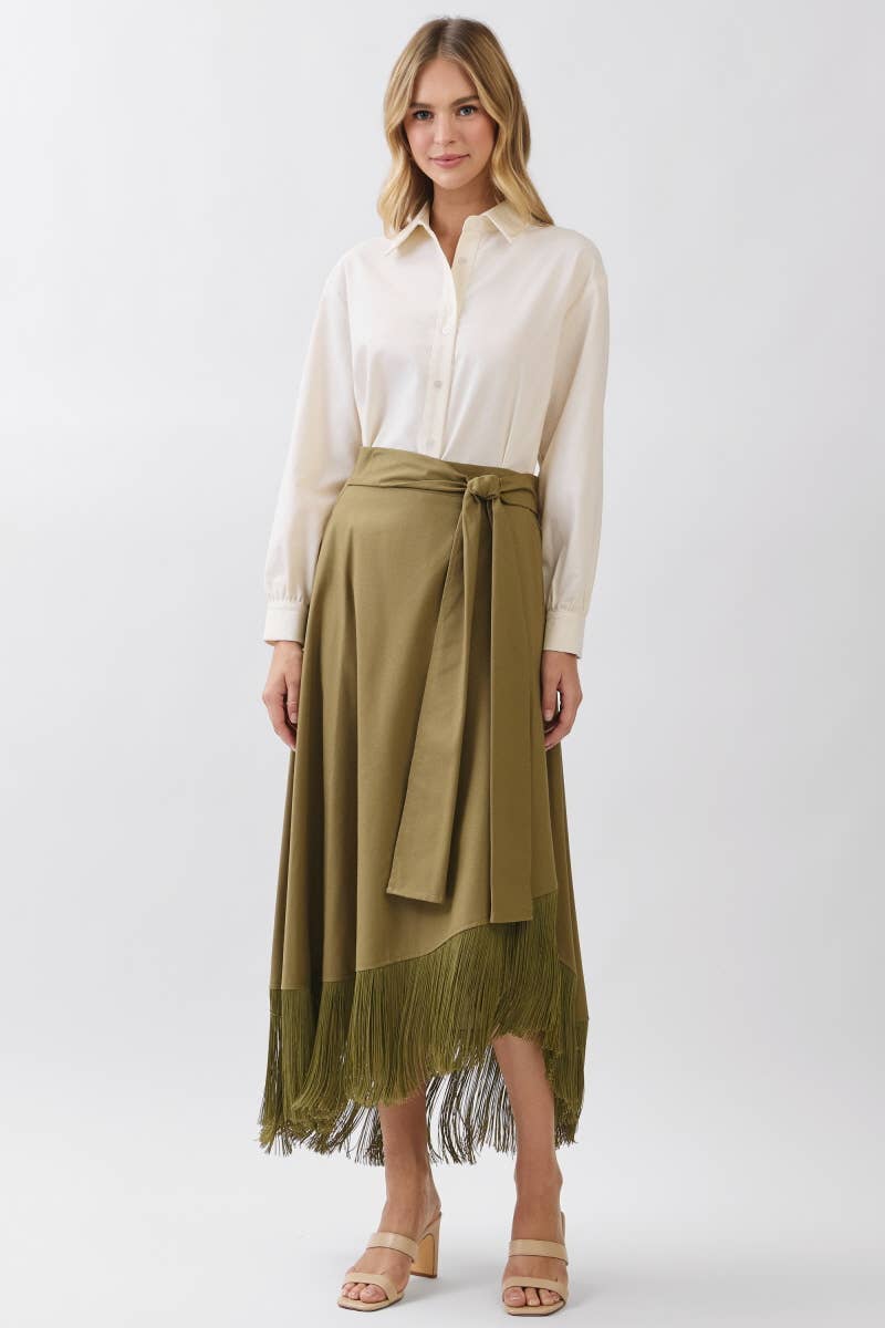 Solid A-Line Wrap Maxi Skirts HS3721-OLIVE