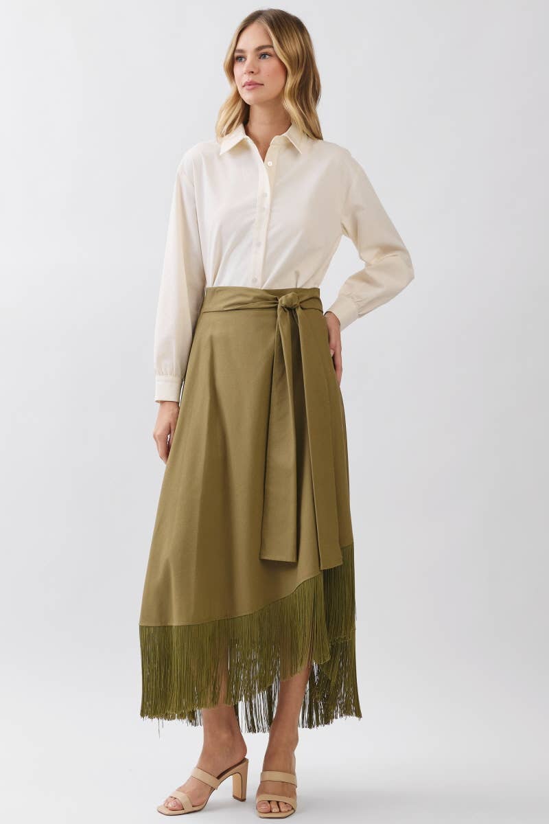 Solid A-Line Wrap Maxi Skirts HS3721-OLIVE