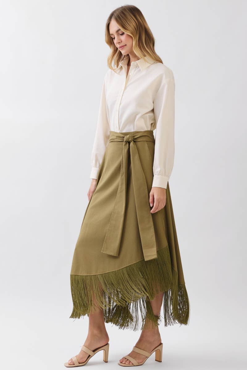 Solid A-Line Wrap Maxi Skirts HS3721-OLIVE