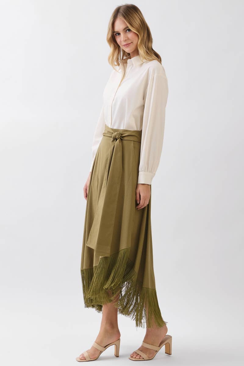 Solid A-Line Wrap Maxi Skirts HS3721-OLIVE