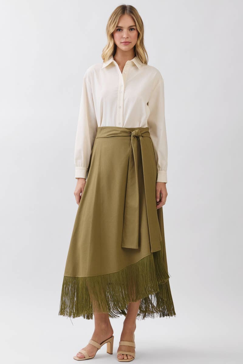 Solid A-Line Wrap Maxi Skirts HS3721-OLIVE