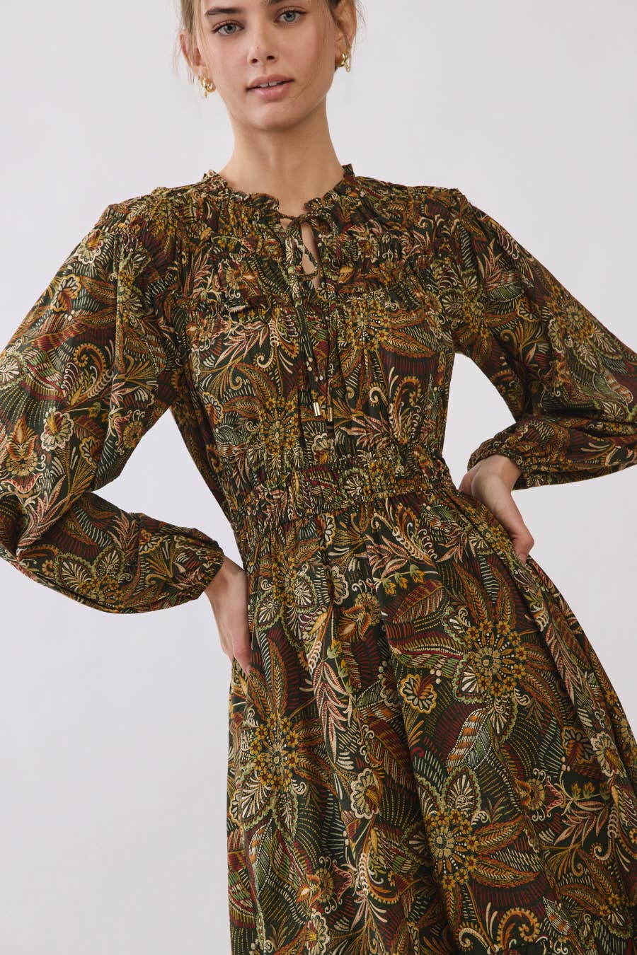 Plus Floral Paisley Print Tiered Midi Dress