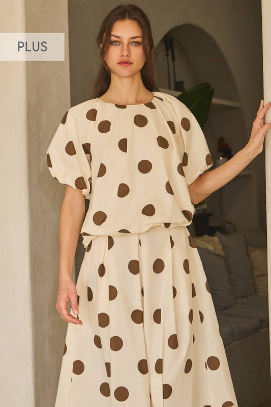 Plus Voluminous Polka Dot Blouse