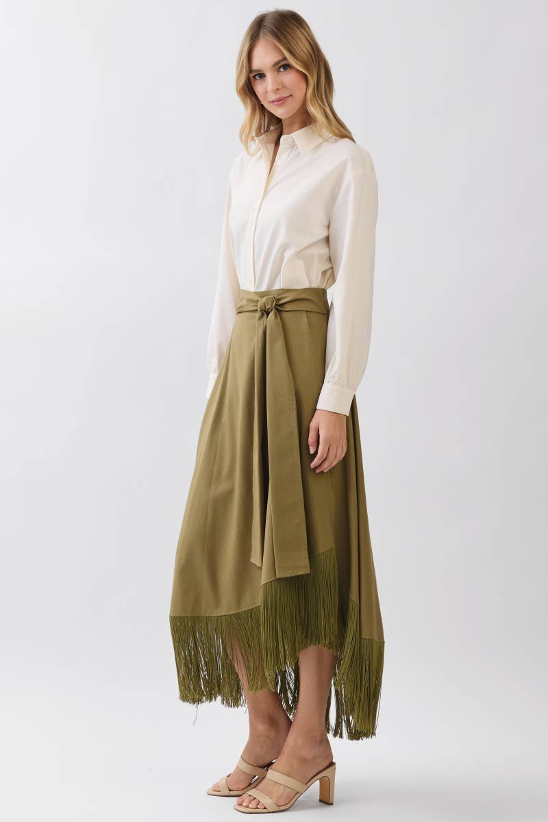 Solid A-Line Wrap Maxi Skirts HS3721-OLIVE