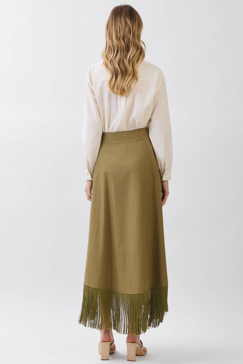 Solid A-Line Wrap Maxi Skirts HS3721-OLIVE