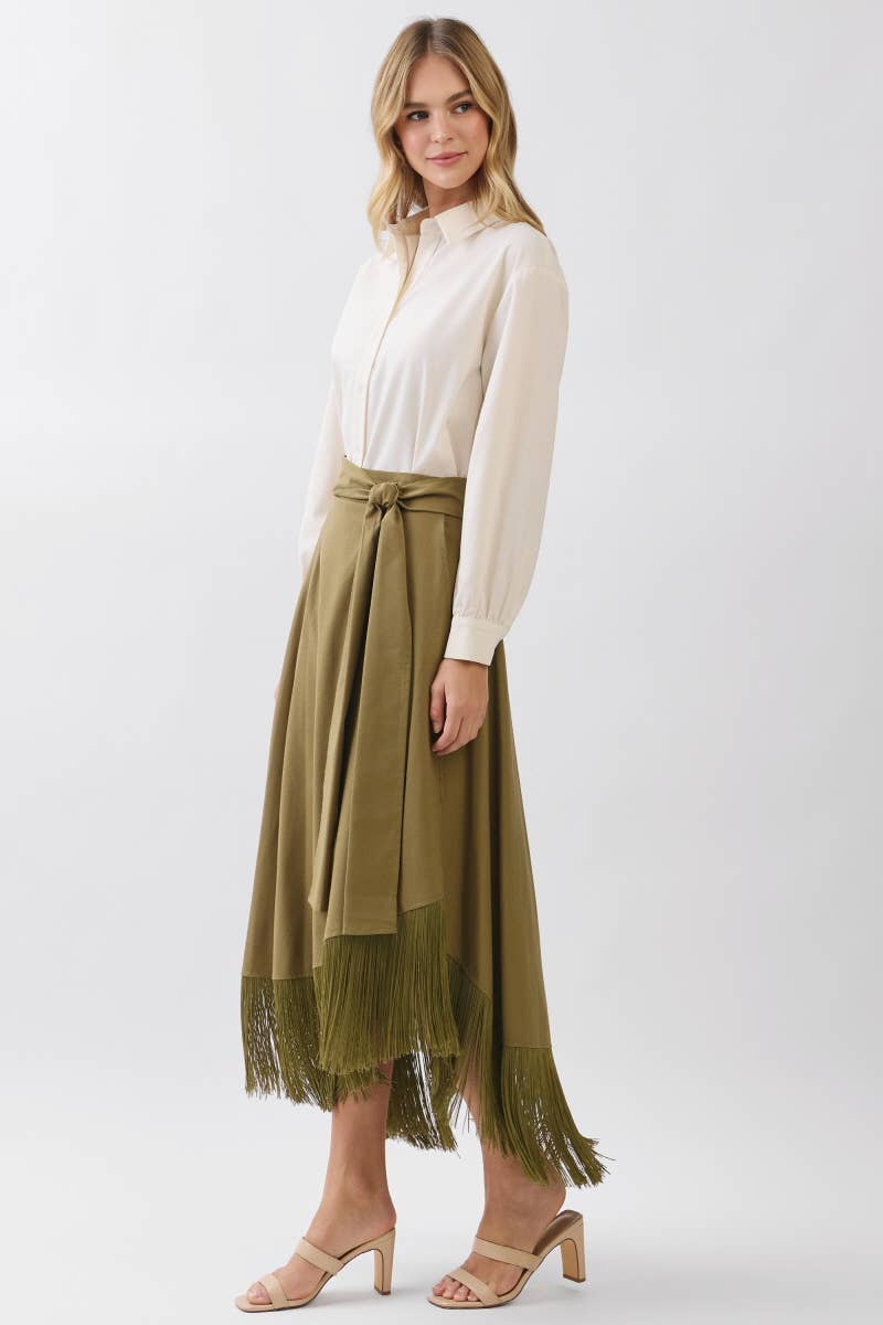 Solid A-Line Wrap Maxi Skirts HS3721-OLIVE