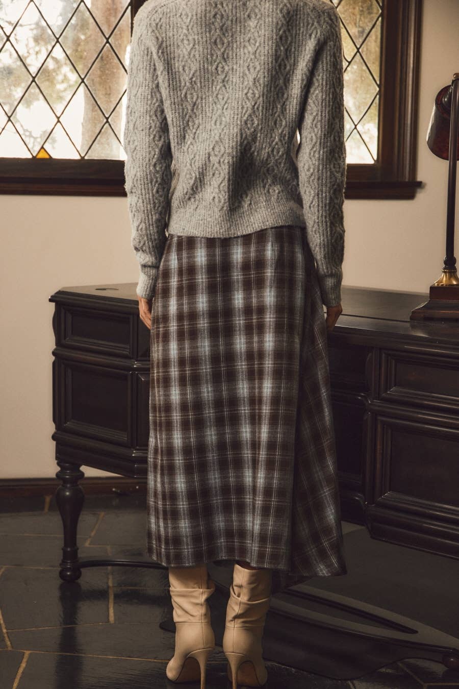 Plus Plaid Midi Skirt