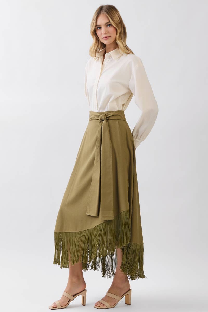 Solid A-Line Wrap Maxi Skirts HS3721-OLIVE