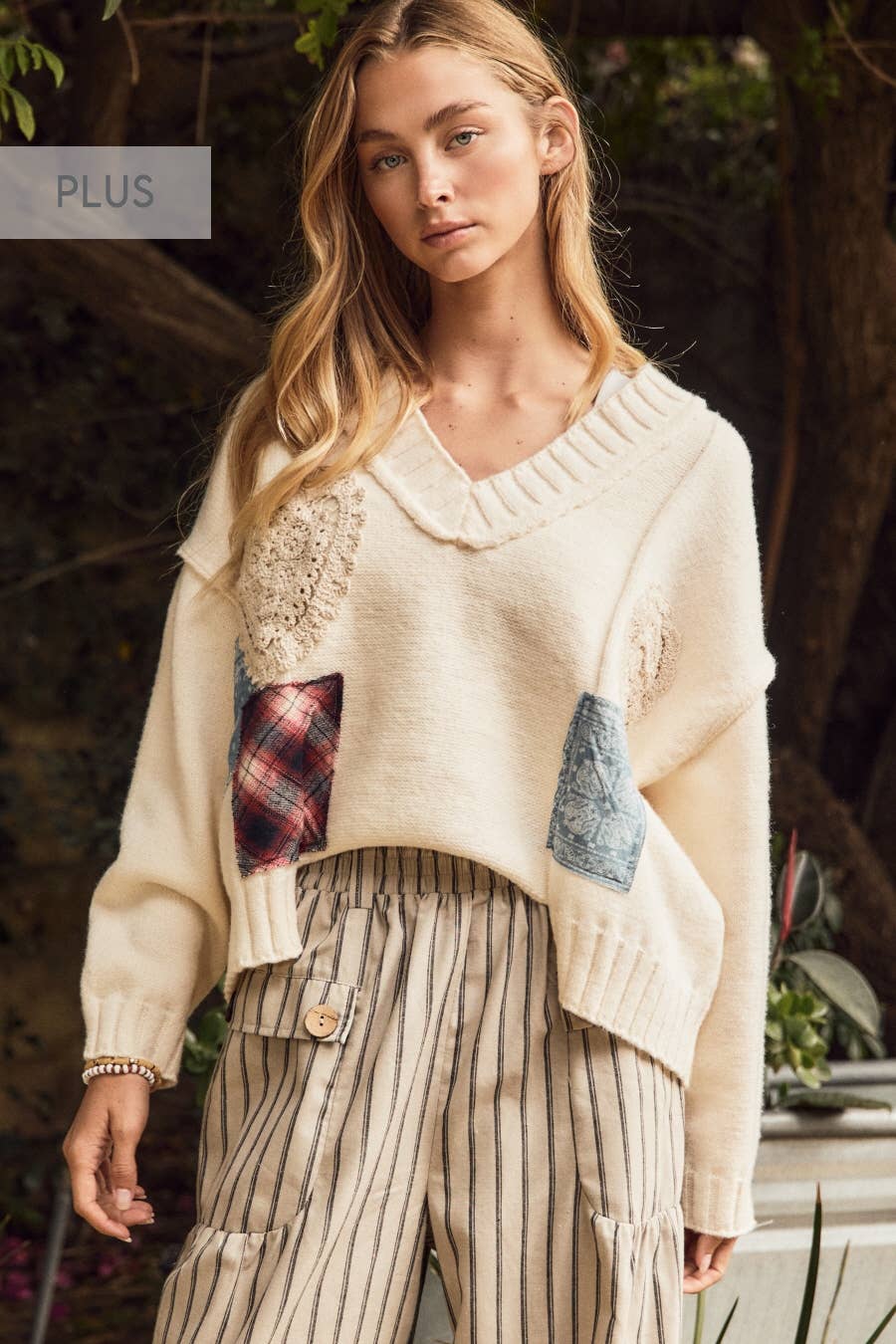 Plus Patchwork Knit Sweater
