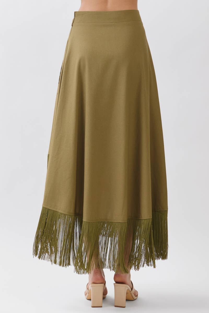 Solid A-Line Wrap Maxi Skirts HS3721-OLIVE