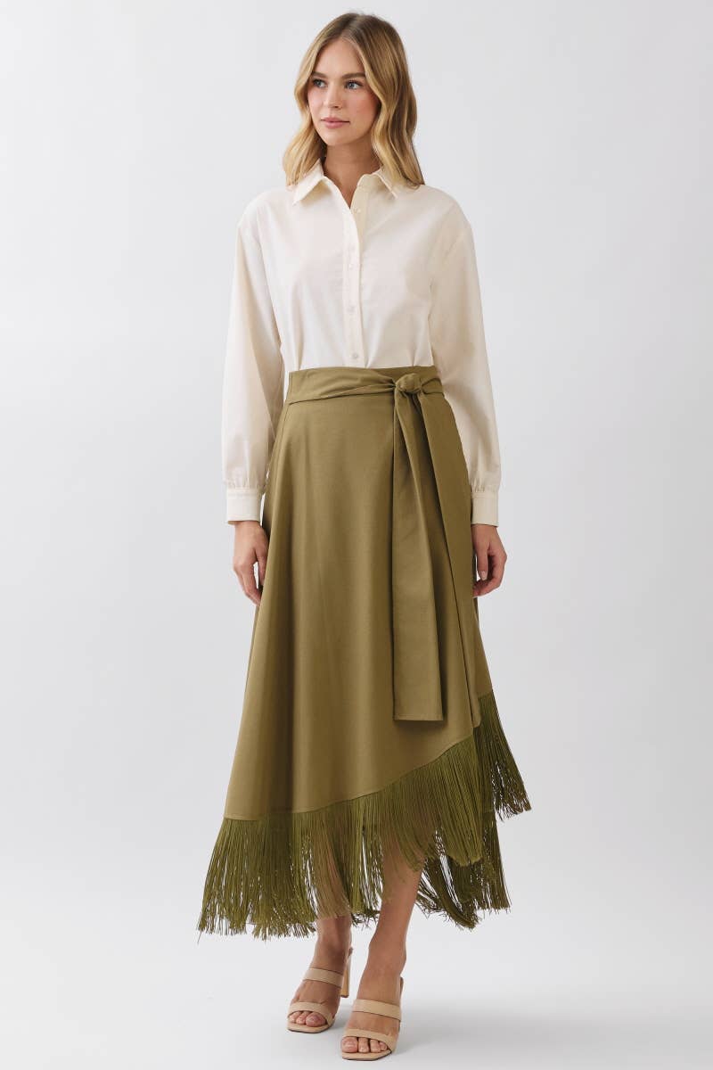 Solid A-Line Wrap Maxi Skirts HS3721-OLIVE