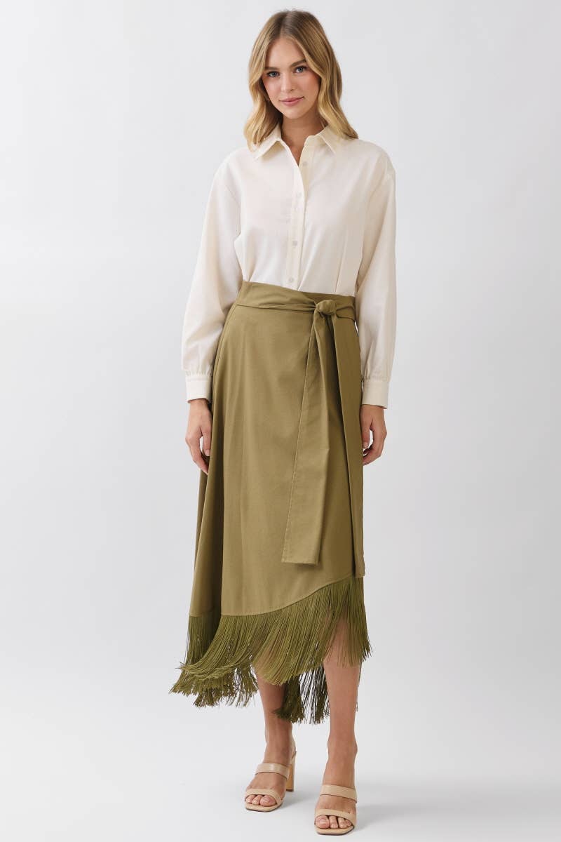 Solid A-Line Wrap Maxi Skirts HS3721-OLIVE