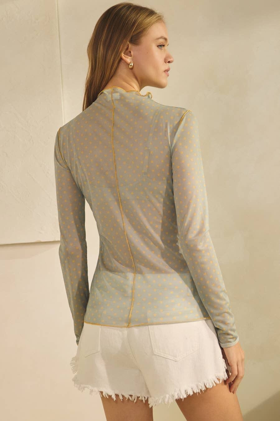 Polka Dot Mesh Turtleneck Top