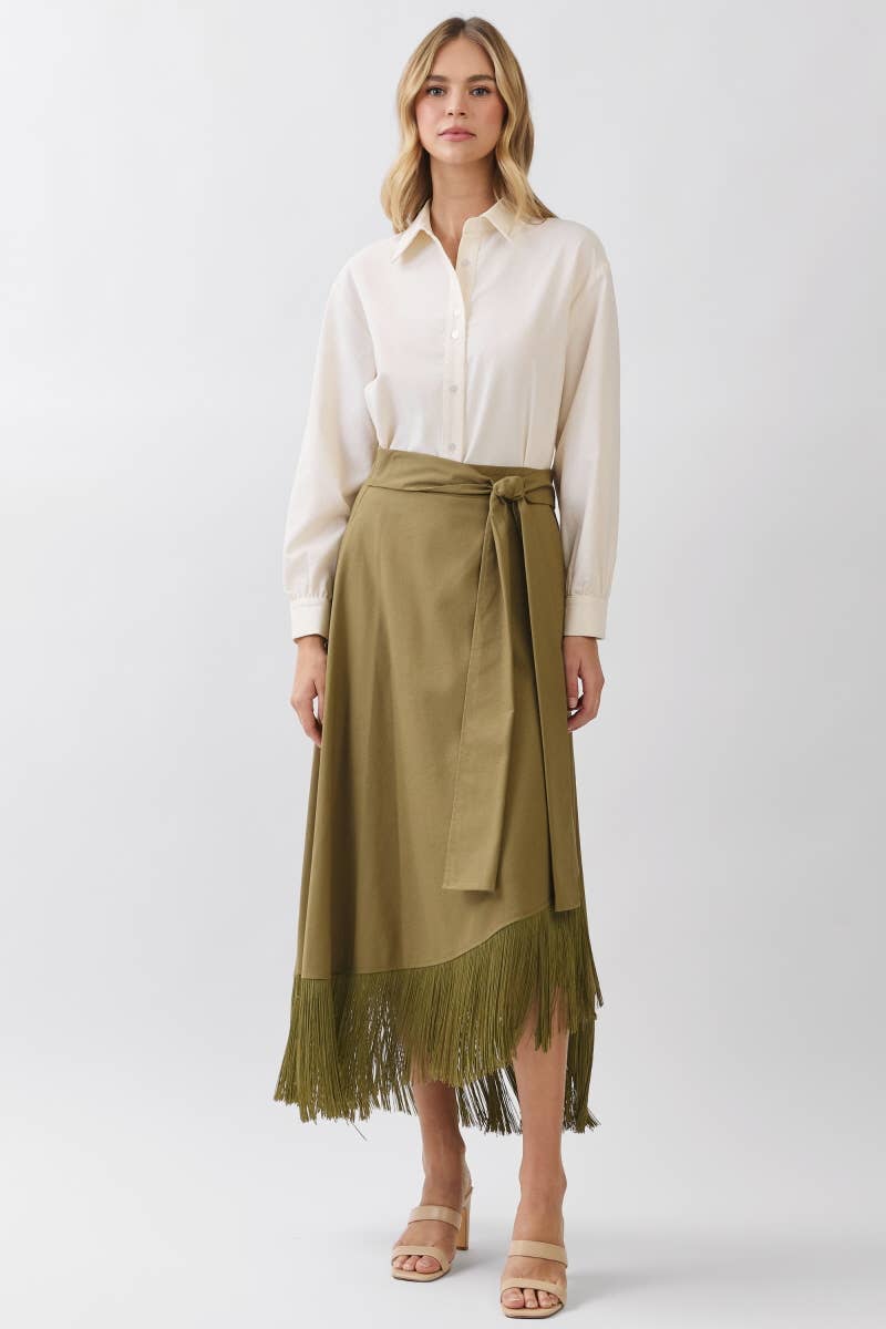 Solid A-Line Wrap Maxi Skirts HS3721-OLIVE