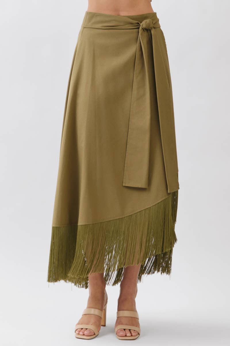 Solid A-Line Wrap Maxi Skirts HS3721-OLIVE