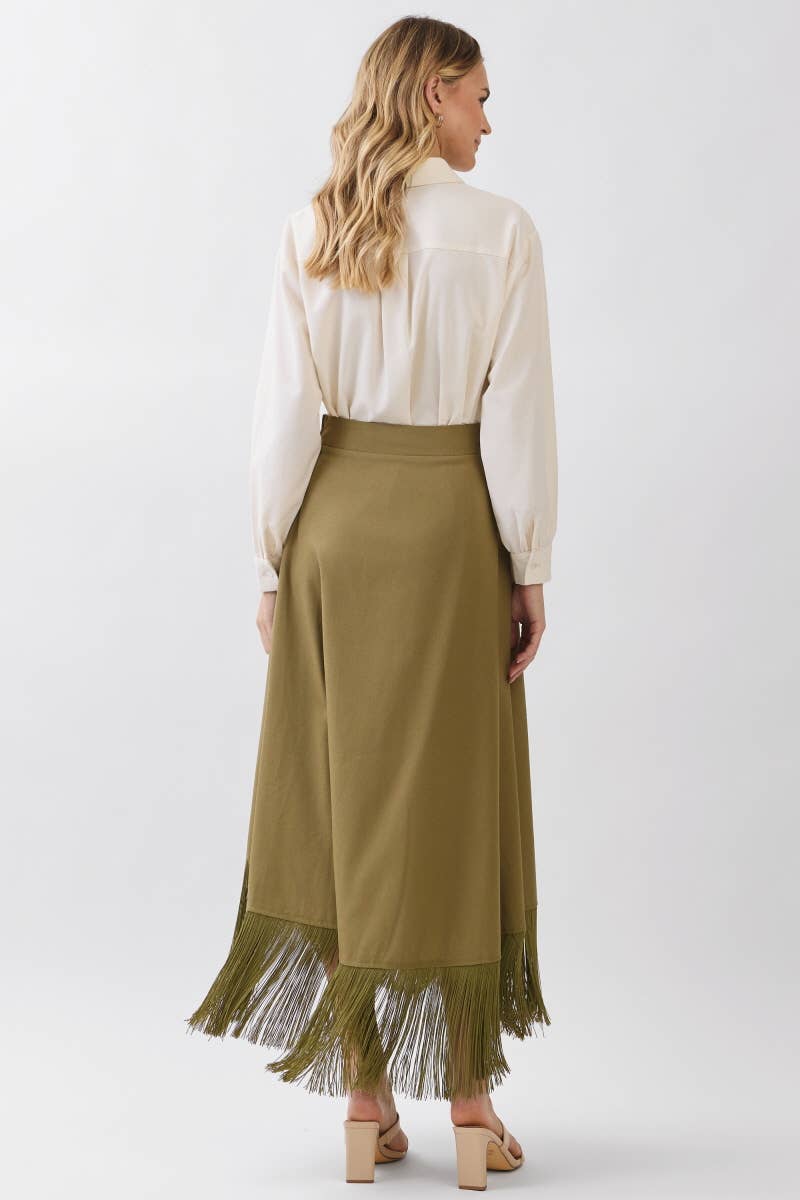 Solid A-Line Wrap Maxi Skirts HS3721-OLIVE