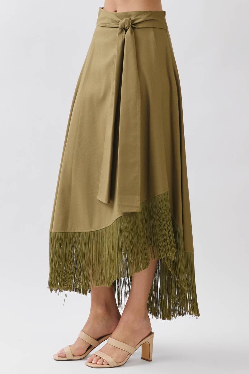 Solid A-Line Wrap Maxi Skirts HS3721-OLIVE