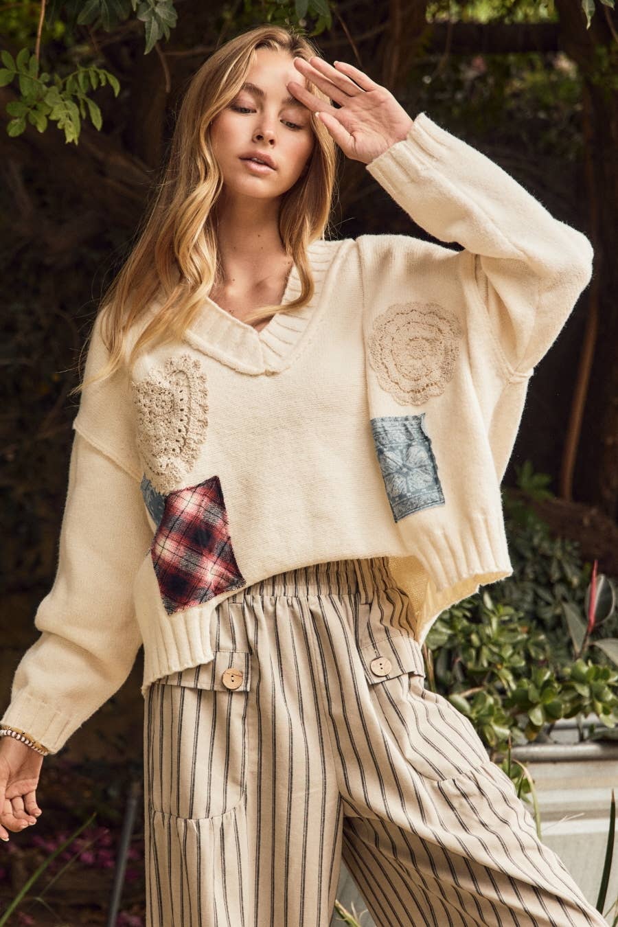 Plus Patchwork Knit Sweater