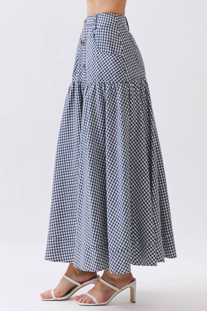 Gingham Print A-Line Maxi Skirts HS3524-NAVY