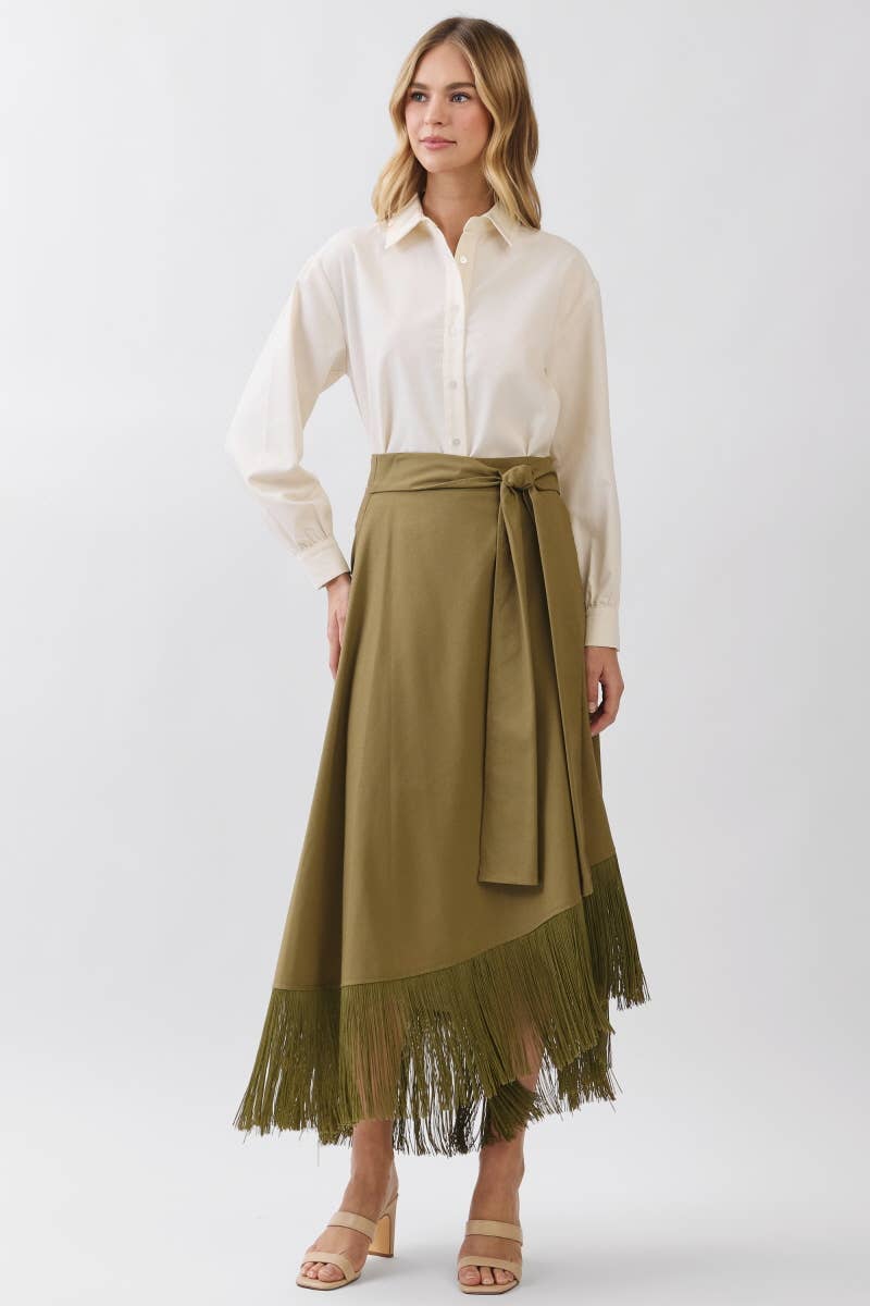 Solid A-Line Wrap Maxi Skirts HS3721-OLIVE